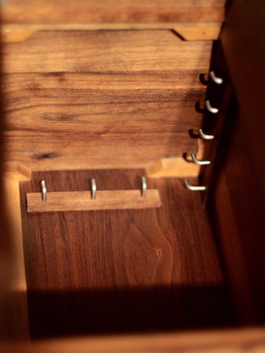 Jewelry Cabinet (detail of inside hanging hooks)