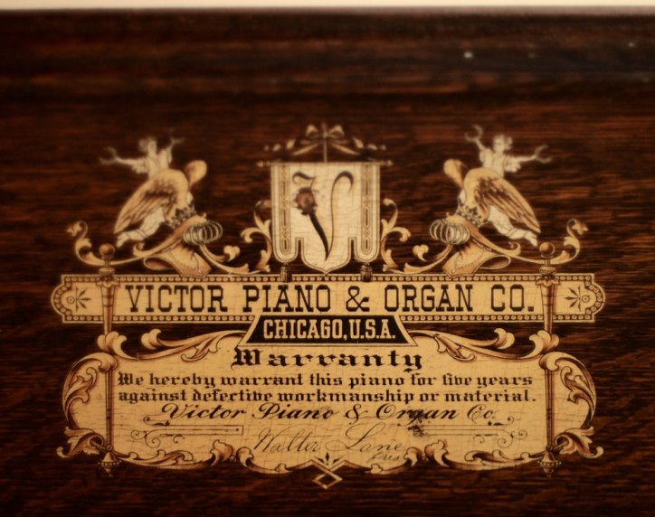 Victor Piano Shelf (detail of Victor Piano & Organ Co. decal)