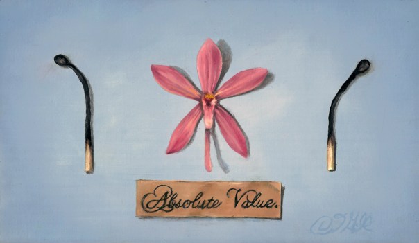 Absolute: Value. (the cherry blossom orchid): oil on panel. 7 1/4" x 4 1/4". 6.2.11.