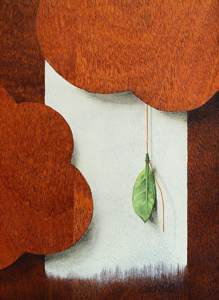 "Absolute: Change” (detail), Oil paint on mahogany. 13 1/16” x 13 1/16”. 2.22.16