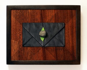 Full image of oil painting, "Absolute: Rest", Oil on reclaimed 1927 Honduran mahogany from a baby grand piano.