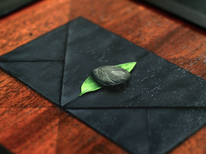 Close up detail of "Absolute: Rest", oil painting on reclaimed wood.