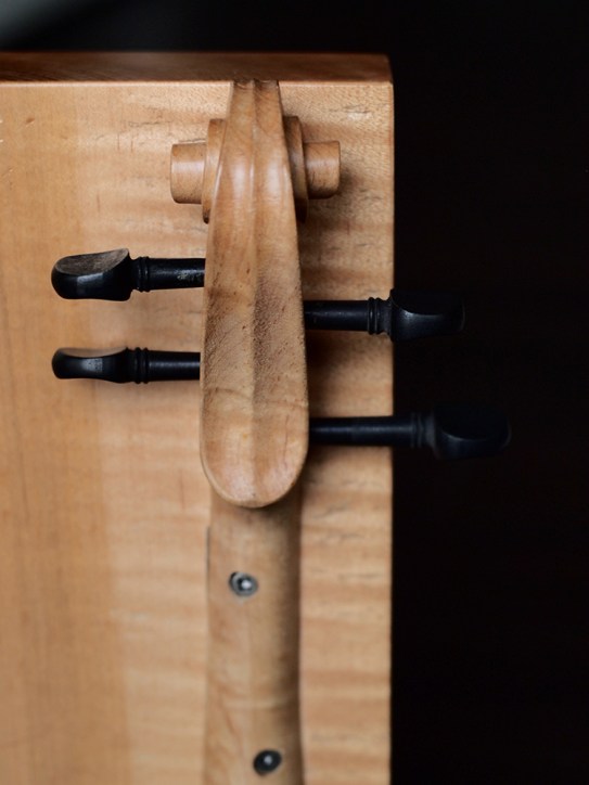 Refurbished, re-carved violin necks, curly maple. 13" x 14 1/4" x 10”