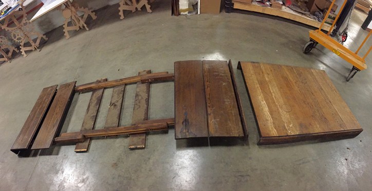 Disassembling a table from the late 1800s to be used as the main body of this sculpture.