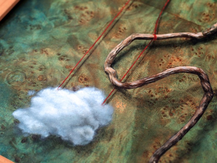 “Absolute: Balance” (detail), Oil on reclaimed burled maple. 12 1/2” x 12 1/2”. 10.21.18.