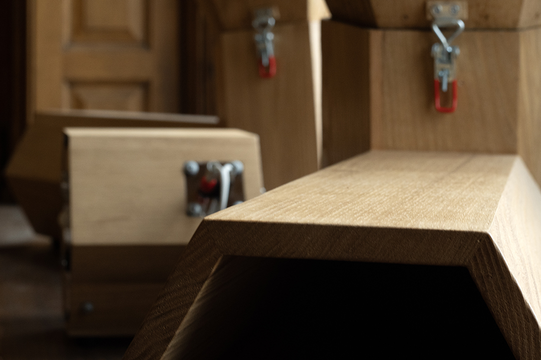 The inside of a six sided acoustic speaker box.